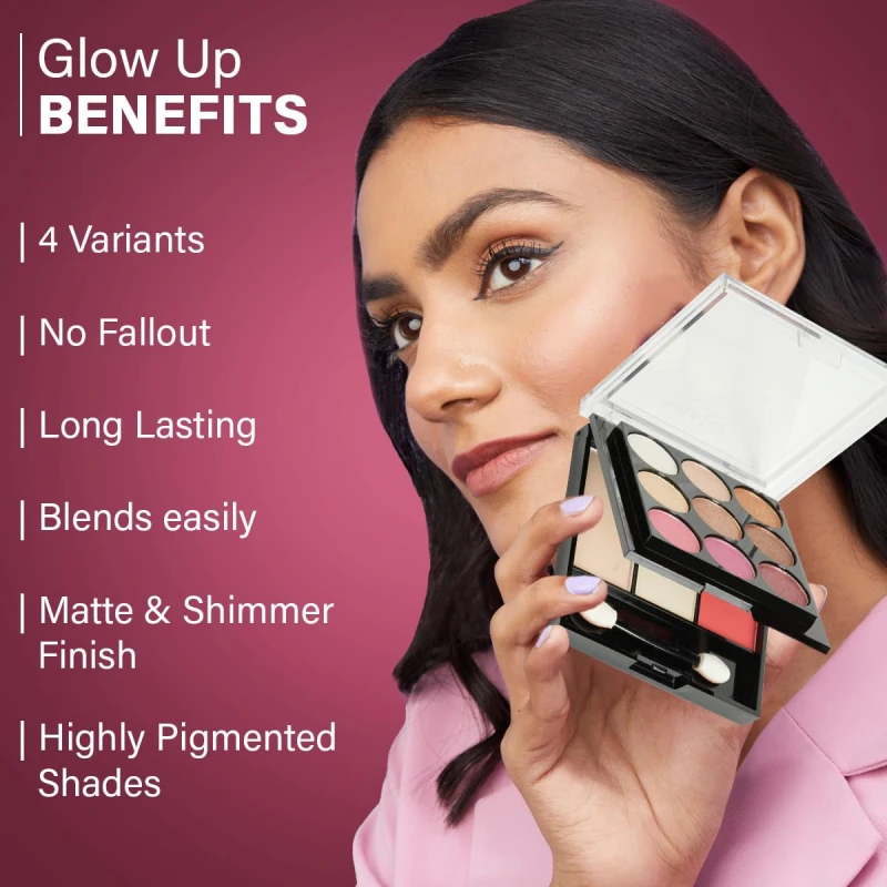 Hilary Rhoda Glow Up Face Palette | Face Palette with Blush, Highlighter, Face Powder & Eyeshadows | Highly Pigmented Face Palette | Available in 4 Variants | 20.6g (Shade 03) - Thumbnail 6